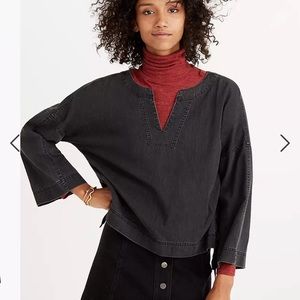 Madewell Denim Side-Lace Top in Sloan Black Size Small